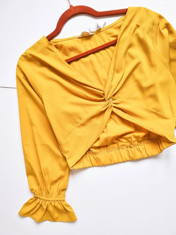 Bishop Sleeves Crop Top - Mustard , M