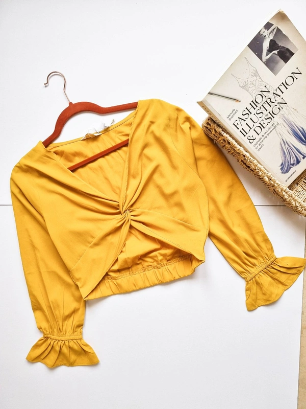 Bishop Sleeves Crop Top - Mustard , M