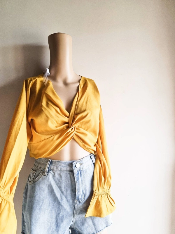 Bishop Sleeves Crop Top - Mustard , M
