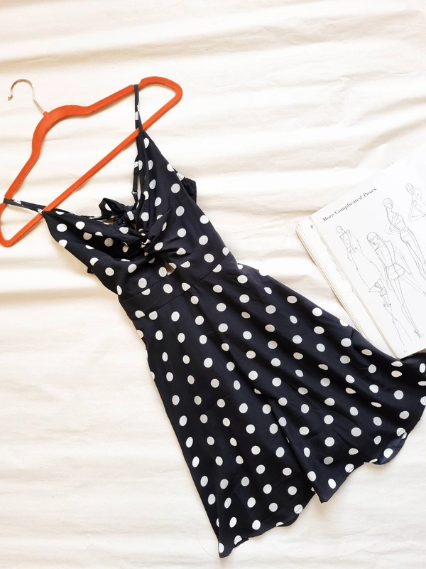Berrylush  Polka Dot Dress - Black, S