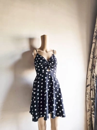 Berrylush  Polka Dot Dress - Black, S
