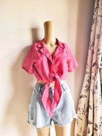Moda Rapido Tie Up Top  - Hot Pink, M