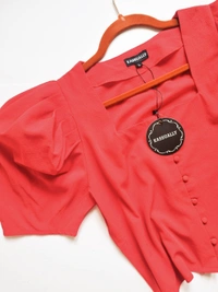 Puff Sleeve Regular Top - Red, L