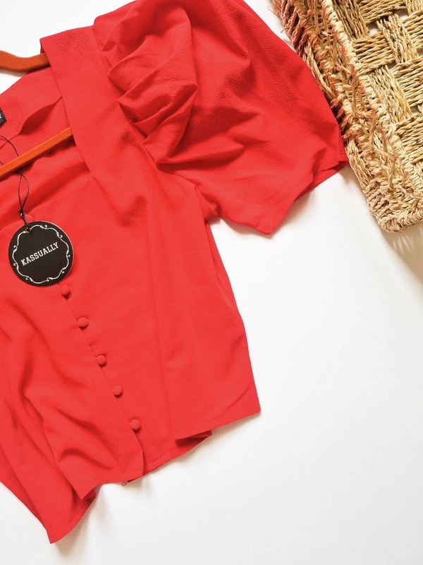 Puff Sleeve Regular Top - Red, L