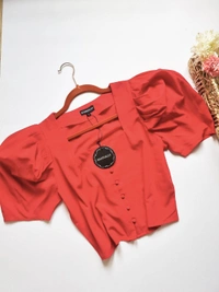 Puff Sleeve Regular Top - Red, L