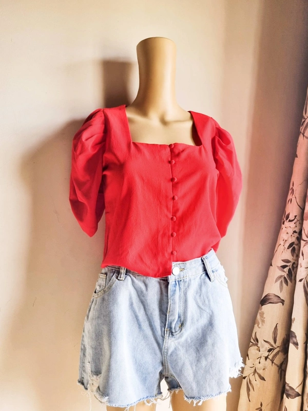 Puff Sleeve Regular Top - Red, L