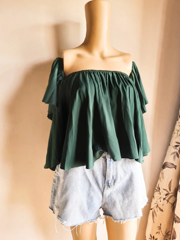 Off Shoulder Top - Green, M