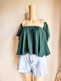 Off Shoulder Top - Green, M
