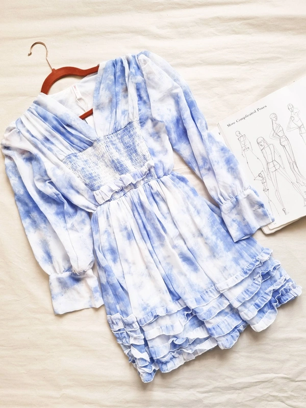 Smocked Dress - S, Blue