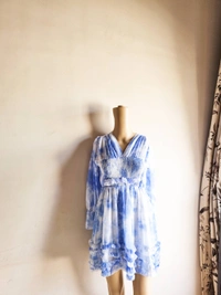 Smocked Dress - S, Blue