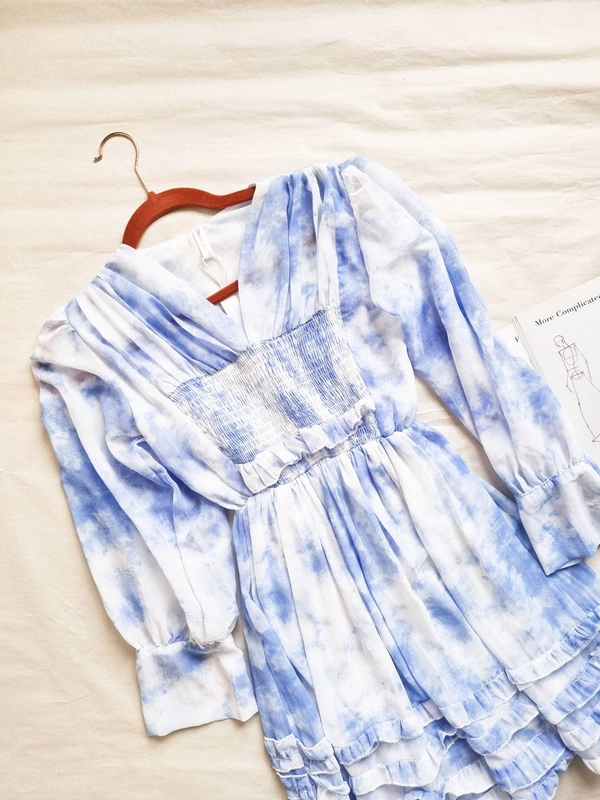 Smocked Dress - S, Blue