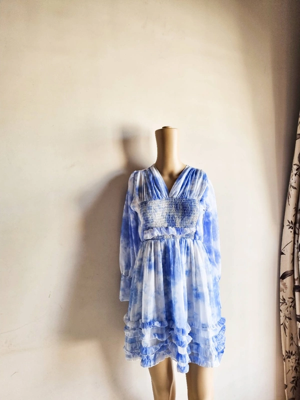 Smocked Dress - S, Blue