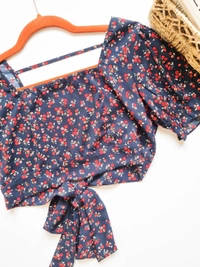 Floral top - Navy Blue, M