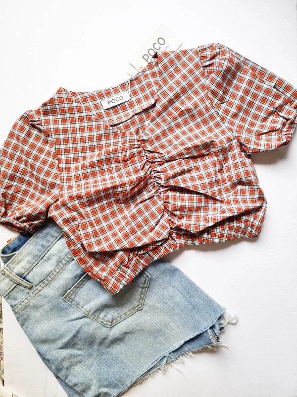 Checked top - Brick Red, XS