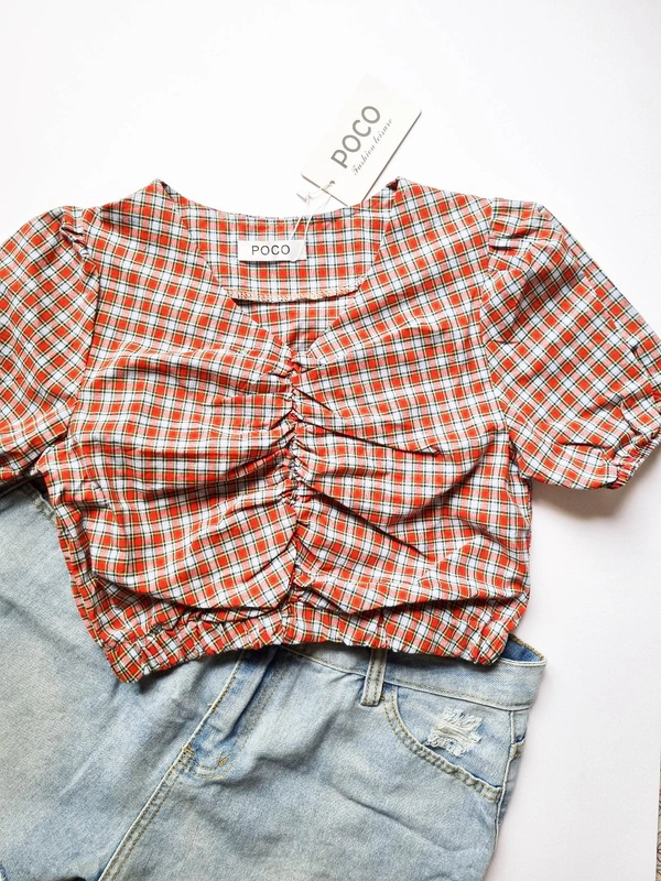 Checked top - Brick Red, XS