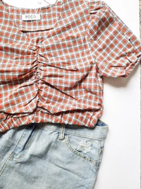 Checked top - Brick Red, XS