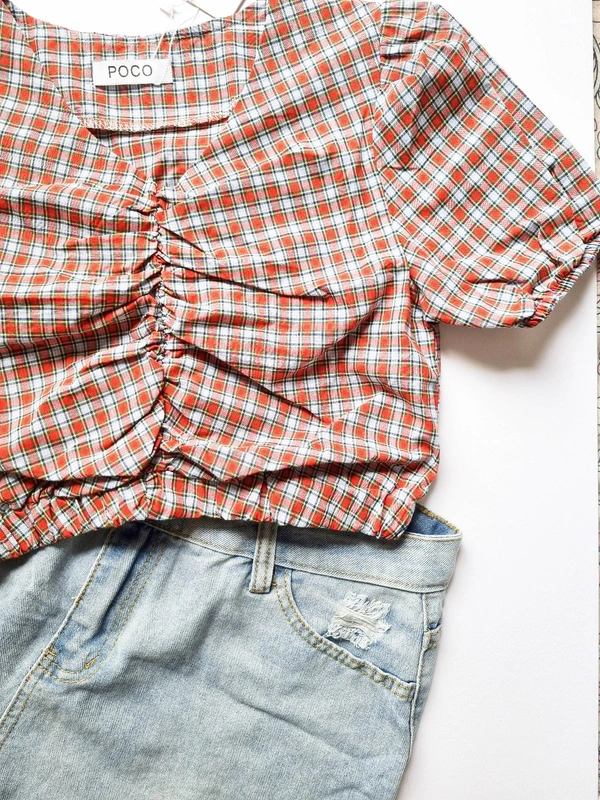 Checked top - Brick Red, XS