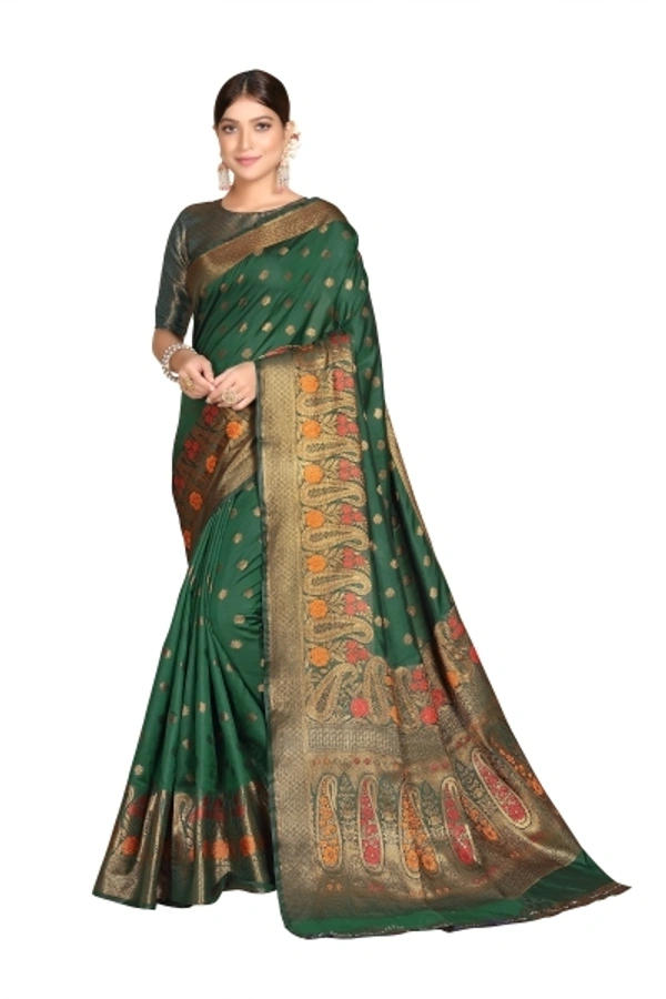 Rola Trendz Embroidered Banarasi Silk Blend, Cotton Silk Saree