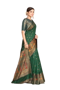 Rola Trendz Embroidered Banarasi Silk Blend, Cotton Silk Saree