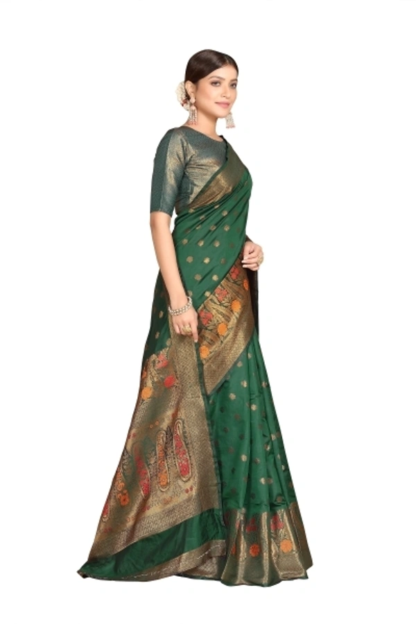 Rola Trendz Embroidered Banarasi Silk Blend, Cotton Silk Saree