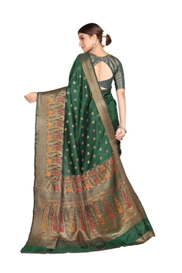 Rola Trendz Embroidered Banarasi Silk Blend, Cotton Silk Saree