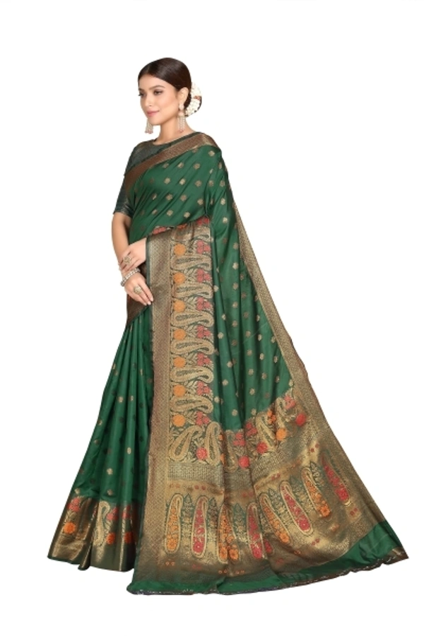 Rola Trendz Embroidered Banarasi Silk Blend, Cotton Silk Saree