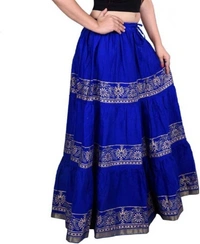 Krishika Printed Women Gathered Blue Skirt - Free