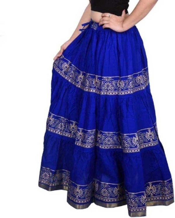 Krishika Printed Women Gathered Blue Skirt - Free