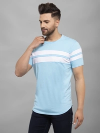 CONWAY Striped Men Round Neck Reversible Pink T-Shirt - Light Blue , S