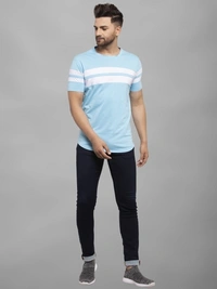 CONWAY Striped Men Round Neck Reversible Pink T-Shirt - Light Blue , S