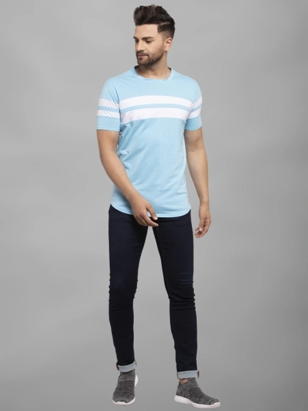 CONWAY Striped Men Round Neck Reversible Pink T-Shirt - Light Blue , S