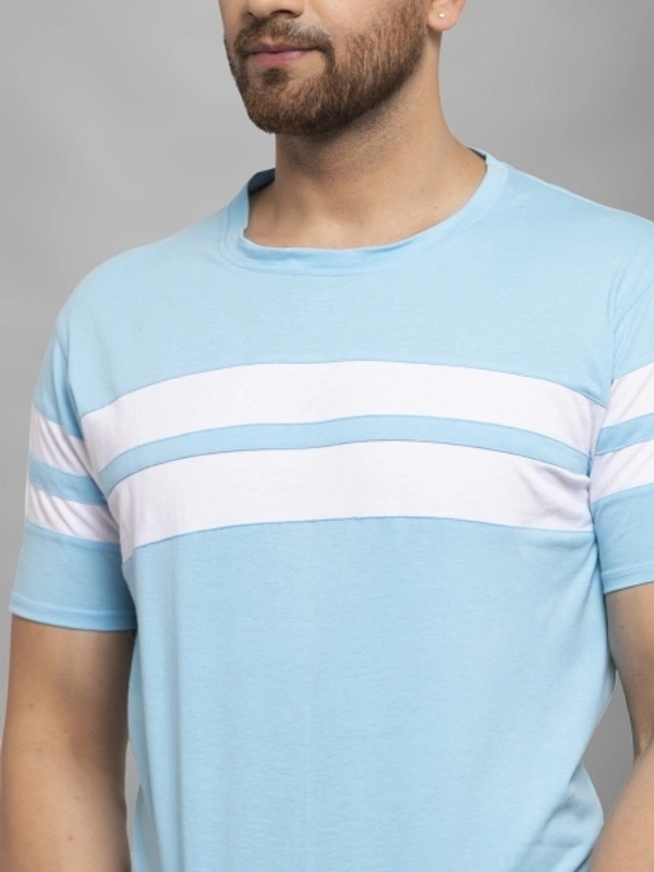 CONWAY Striped Men Round Neck Reversible Pink T-Shirt - Light Blue , S