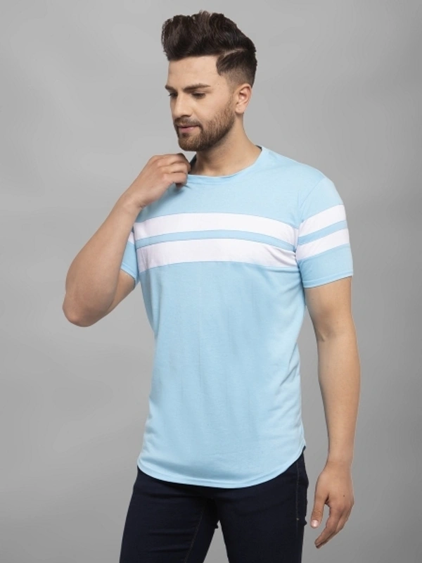 CONWAY Striped Men Round Neck Reversible Pink T-Shirt - Light Blue , L