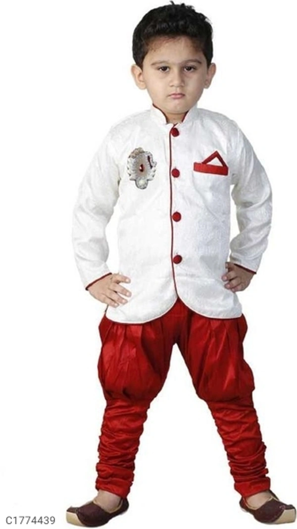 Ethnic Kids Solid Boys Kurta Set(SC1774439)  - White - Red, 1 - 2 Years 
