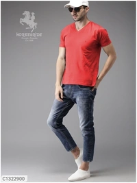  Horse & Ride Cotton Solid Half Sleeves T-Shirt(SC1322900)  - M