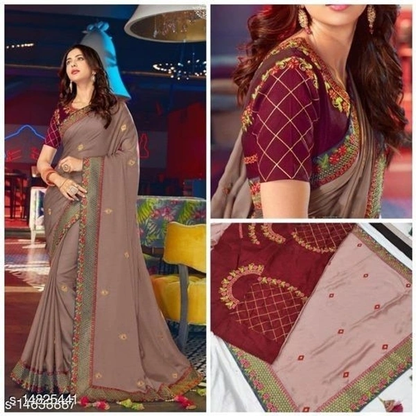 Grey Saree With Work Embroidered Border(SS14825441) 