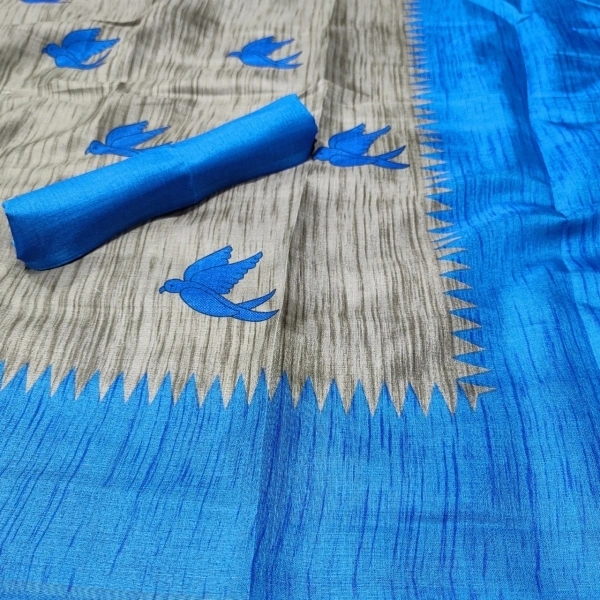 RekhaManiyar Animal Print Daily Wear Khadi Silk Saree - Blue, Sidhu Collection 