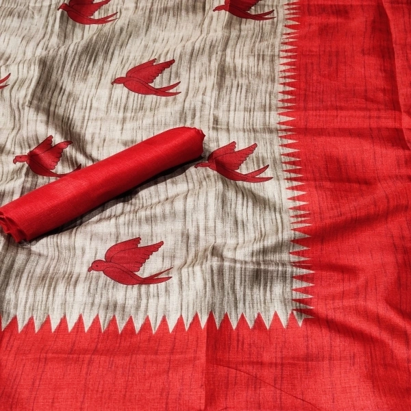 RekhaManiyar Animal Print Daily Wear Khadi Silk Saree - Red, Sidhu Collection 