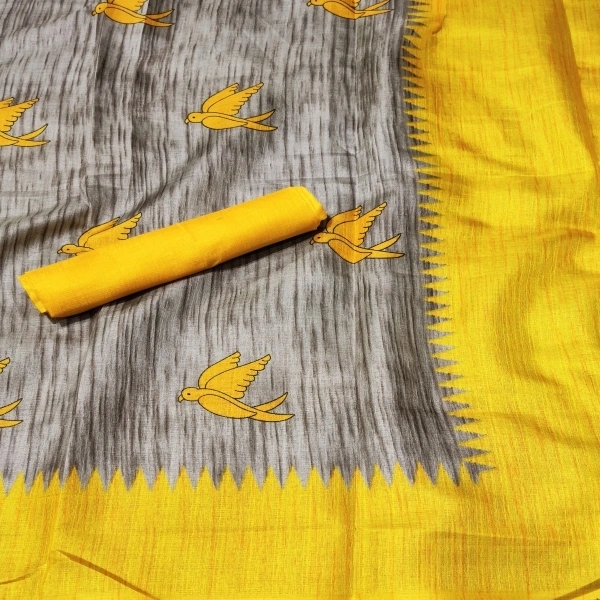 RekhaManiyar Animal Print Daily Wear Khadi Silk Saree - Yellow , Sidhu Collection 
