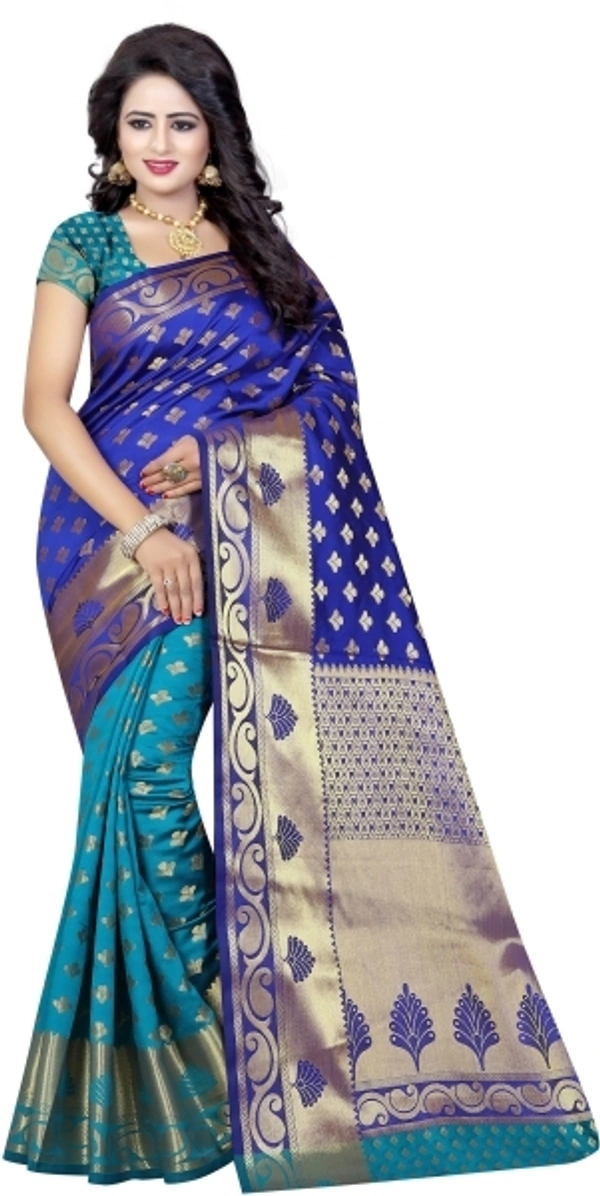 INDIAN BEAUTIFUL Self Design Banarasi Poly Silk Saree - Blue , Sidhu Collection 