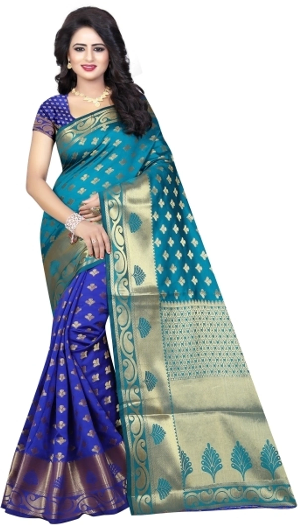 INDIAN BEAUTIFUL Self Design Banarasi Poly Silk Saree - Sidhu Collection , Rama Blue 