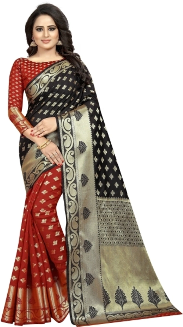 INDIAN BEAUTIFUL Self Design Banarasi Poly Silk Saree - Black Red, Sidhu Collection 
