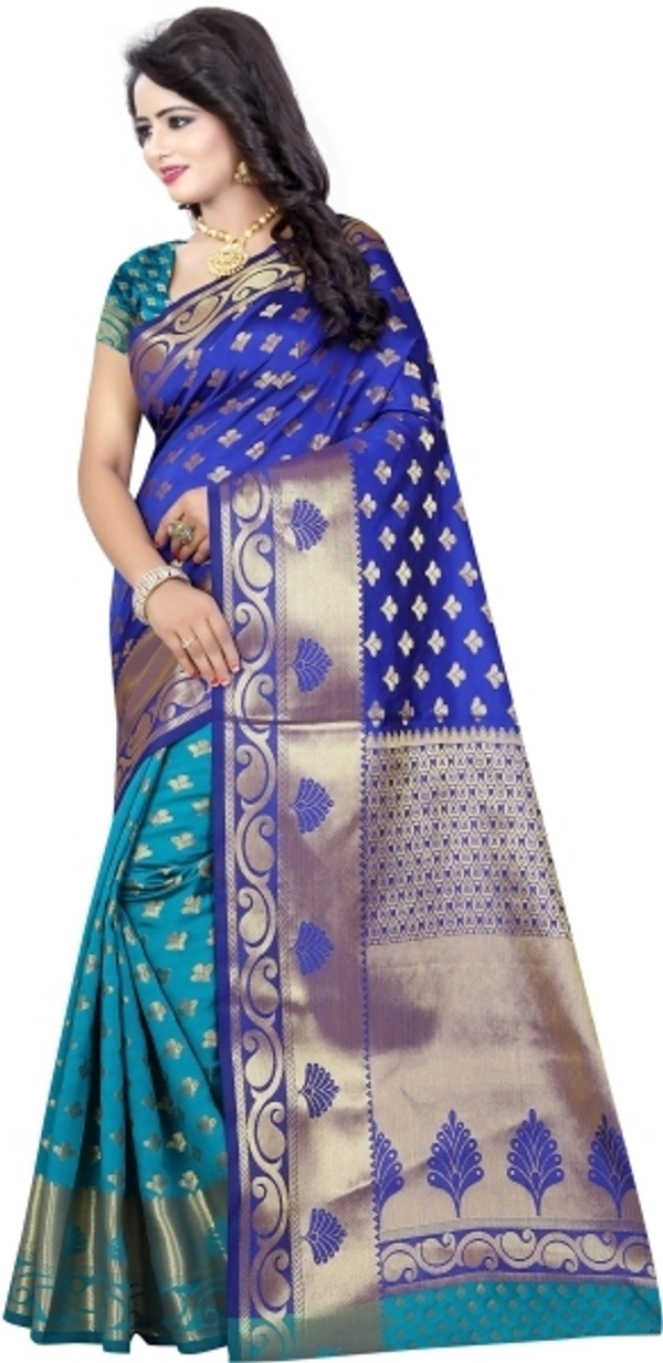 INDIAN BEAUTIFUL Self Design Banarasi Poly Silk Saree - Blue , Sidhu Collection 