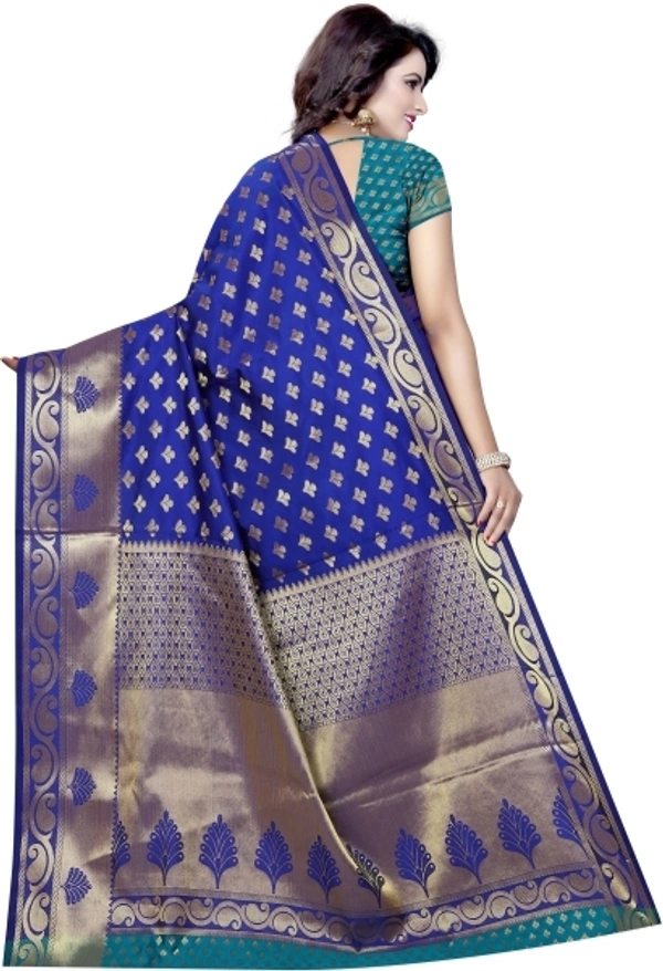 INDIAN BEAUTIFUL Self Design Banarasi Poly Silk Saree - Blue , Sidhu Collection 