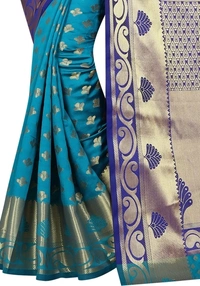 INDIAN BEAUTIFUL Self Design Banarasi Poly Silk Saree - Blue , Sidhu Collection 