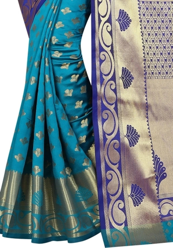 INDIAN BEAUTIFUL Self Design Banarasi Poly Silk Saree - Blue , Sidhu Collection 