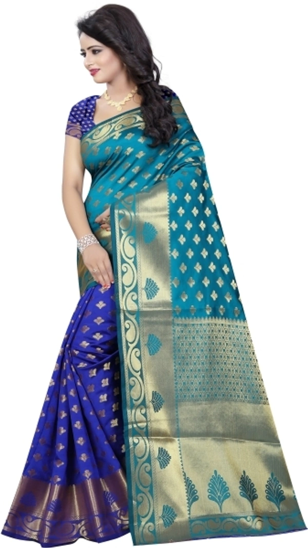 INDIAN BEAUTIFUL Self Design Banarasi Poly Silk Saree - Sidhu Collection , Rama Blue 