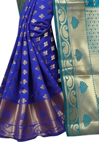 INDIAN BEAUTIFUL Self Design Banarasi Poly Silk Saree - Sidhu Collection , Rama Blue 