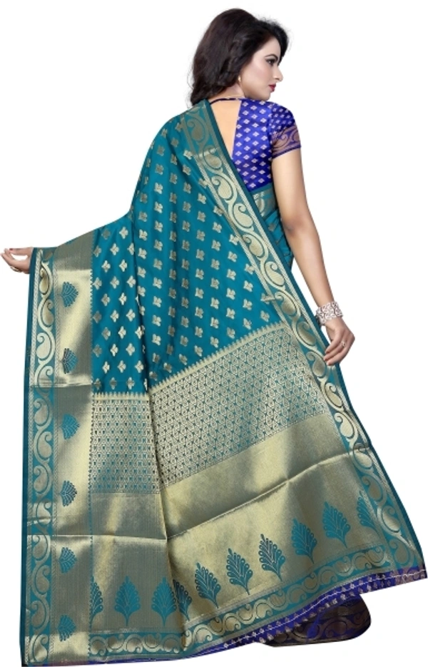 INDIAN BEAUTIFUL Self Design Banarasi Poly Silk Saree - Sidhu Collection , Rama Blue 