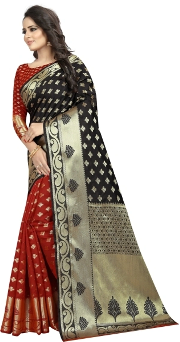 INDIAN BEAUTIFUL Self Design Banarasi Poly Silk Saree - Black Red, Sidhu Collection 